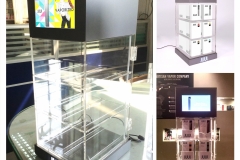 Juul LCD Screen Display CaseInjection moled shelves, header and base, LCD screen plaing insrucitonal video, rear swinging door, lit raised logo on base