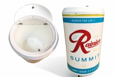 Rainier Rolling Cooler Display34" tall cooler with caster wheels full wrap interchangable graphics
