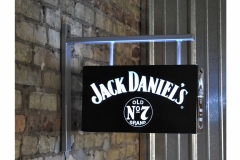 Jack Daniels Pub Sign<br/>Wall mounted metal bracket, Lit on 3 sides
