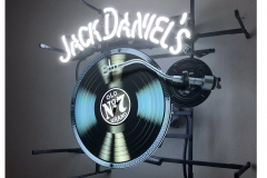 Jack Daniels Record Player NeonNeon JD logo and backlighting, Printed acrylic record, Raised tonearm