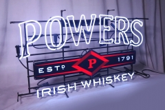 Powers Neon Sign<br/>Dominator 36" wide, Double stroke neon Powers logo, printed acrylic band backlit with neon