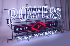 Powers Neon SignDominator 36" wide, Double stroke neon Powers logo, printed acrylic band backlit with neon